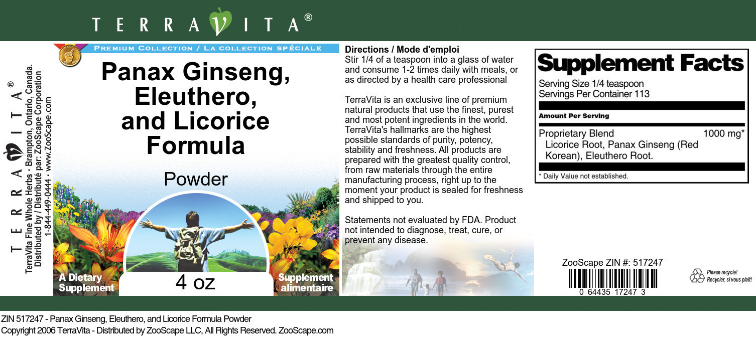 Panax Ginseng, Eleuthero, and Licorice Formula Powder - Label