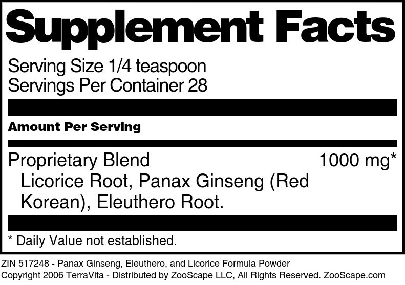 Panax Ginseng, Eleuthero, and Licorice Formula Powder - Supplement / Nutrition Facts