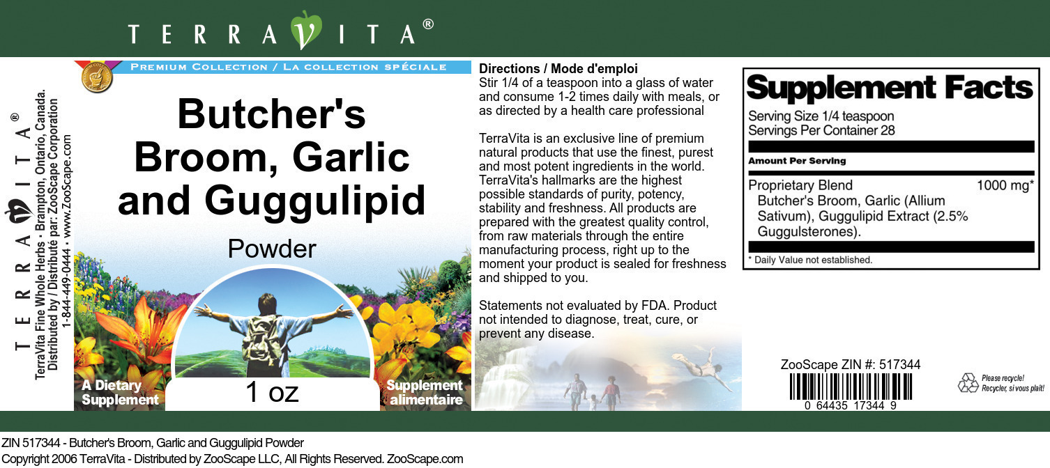 Butcher's Broom, Garlic and Guggulipid Powder - Label