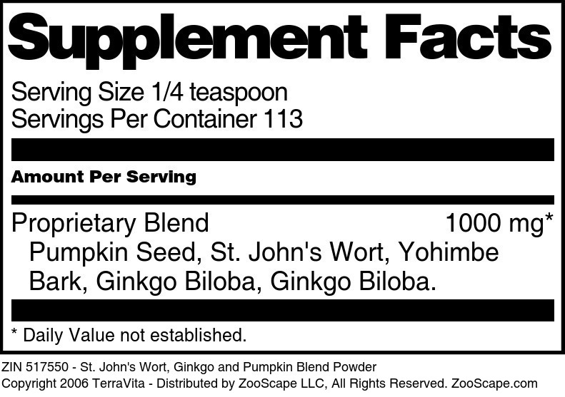 St. John's Wort, Yohimbe and Pumpkin Blend Powder - Supplement / Nutrition Facts