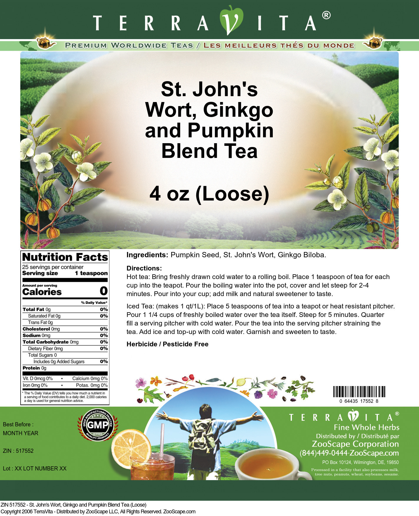 St. John's Wort, Ginkgo and Pumpkin Blend Tea (Loose) - Label