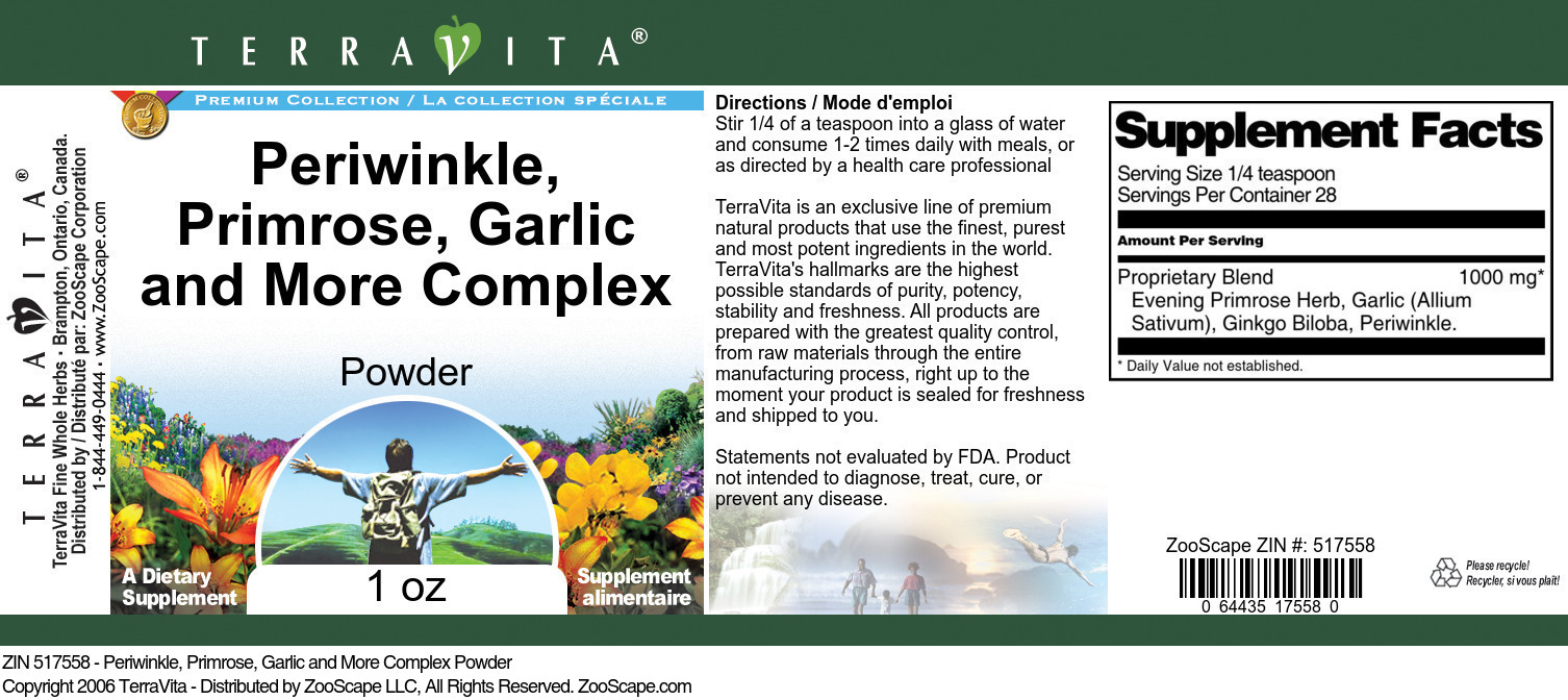 Periwinkle, Primrose, Garlic and More Complex Powder - Label