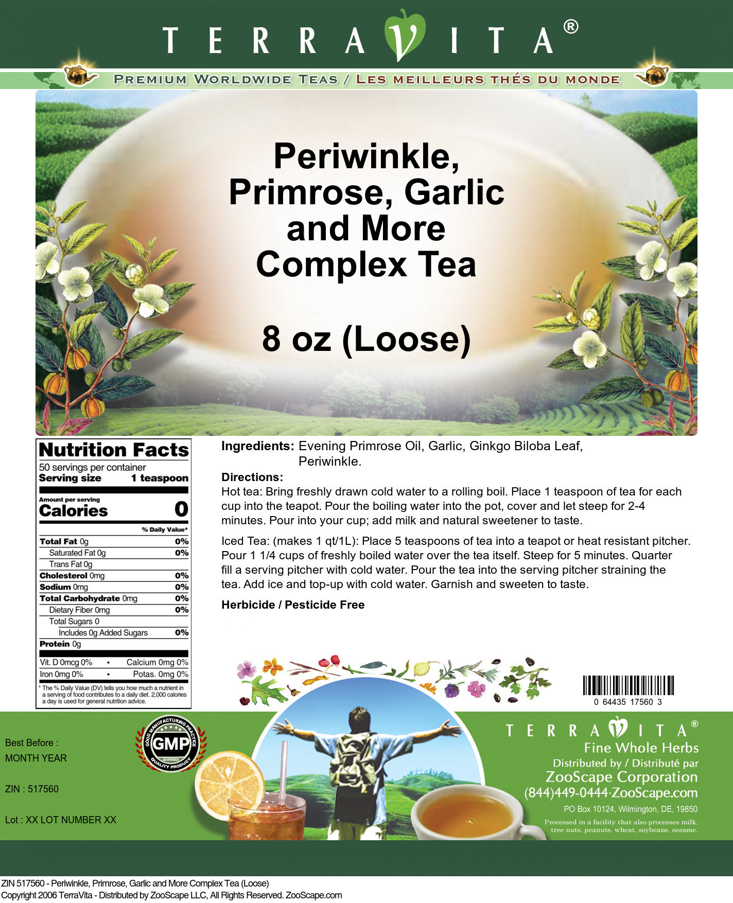 Periwinkle, Primrose, Garlic and More Complex Tea (Loose) - Label