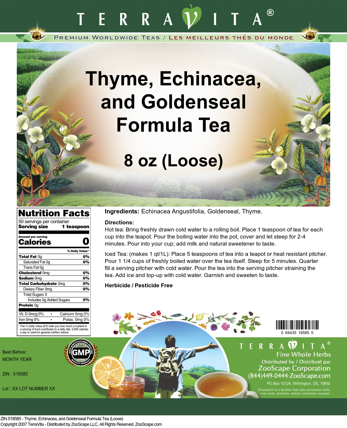 Thyme, Echinacea, and Goldenseal Formula Tea (Loose) - Label
