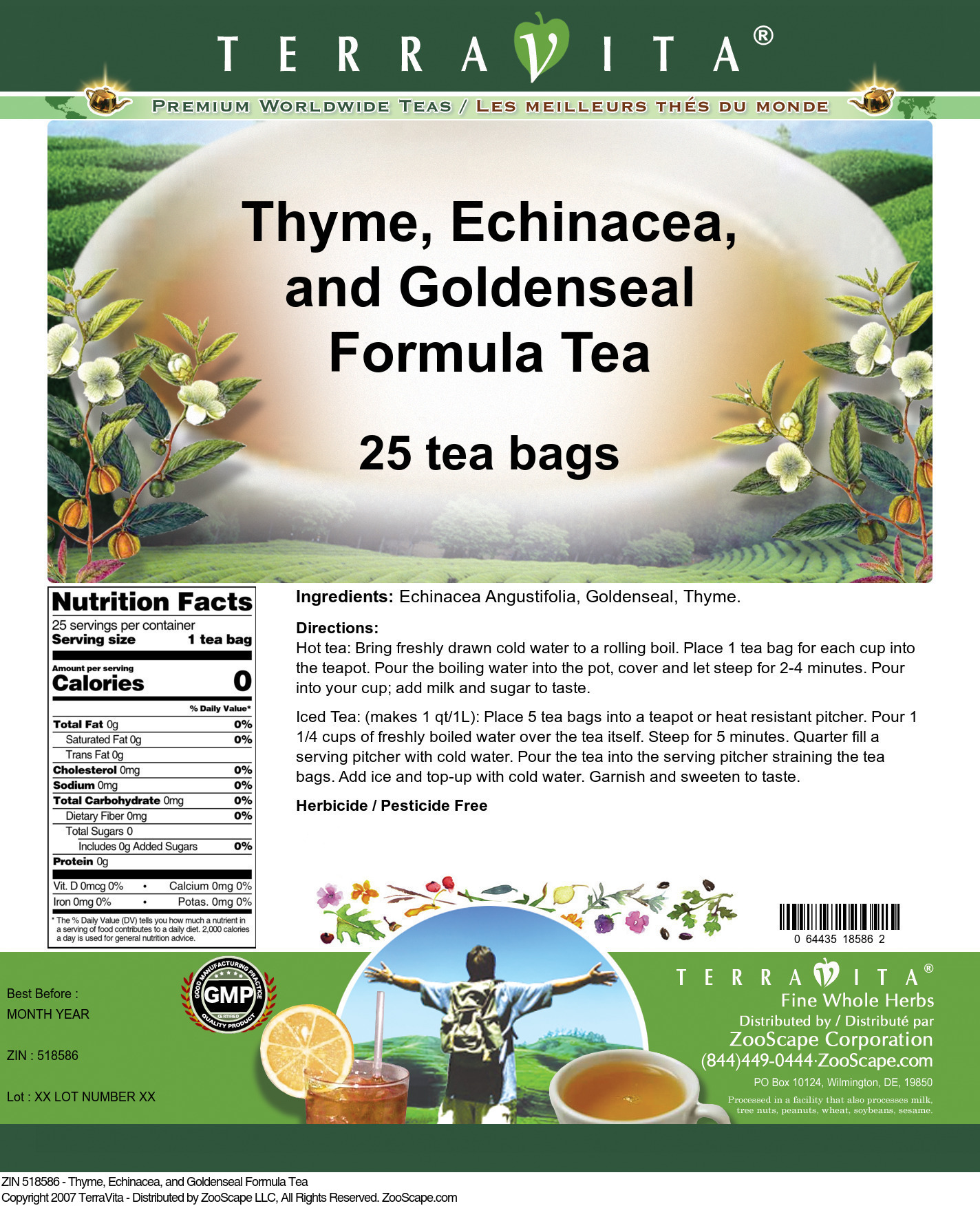 Thyme, Echinacea, and Goldenseal Formula Tea - Label