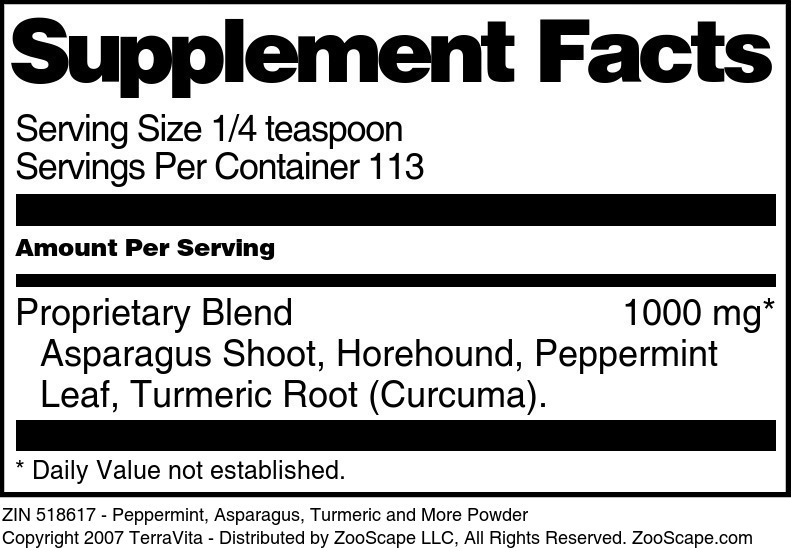 Peppermint, Asparagus, Turmeric and More Powder - Supplement / Nutrition Facts