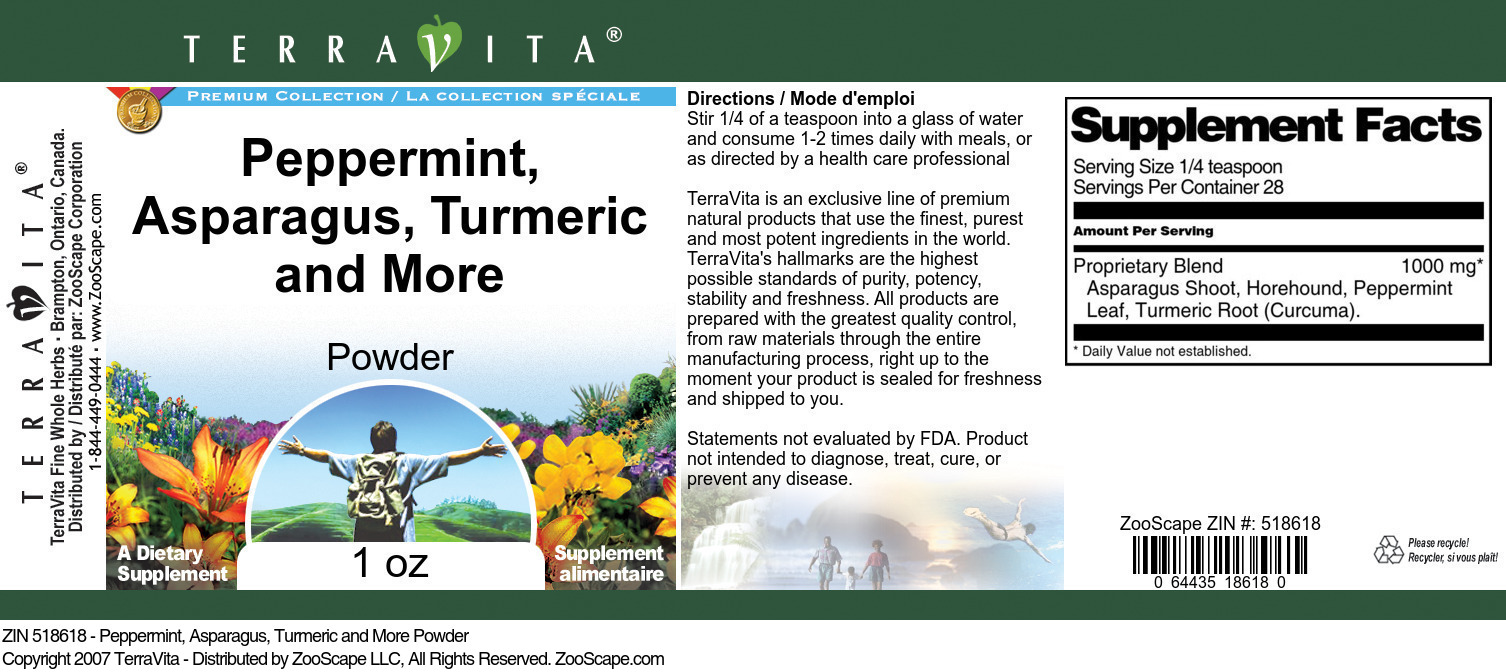 Peppermint, Asparagus, Turmeric and More Powder - Label