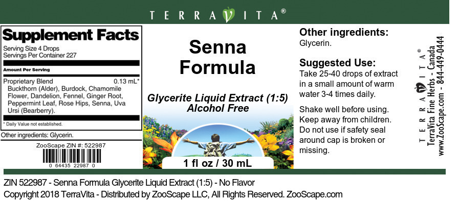 Senna Formula Glycerite Liquid Extract (1:5) - Label