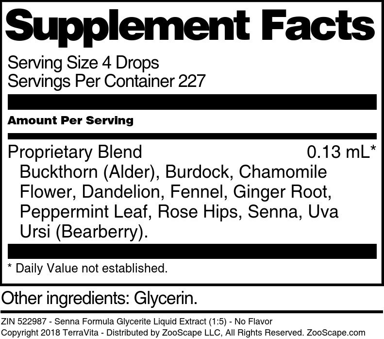 Senna Formula Glycerite Liquid Extract (1:5) - Supplement / Nutrition Facts