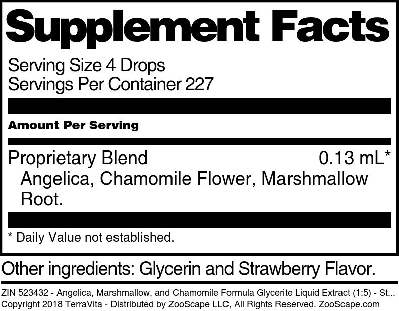 Angelica, Marshmallow, and Chamomile Formula Glycerite Liquid Extract (1:5) - Supplement / Nutrition Facts