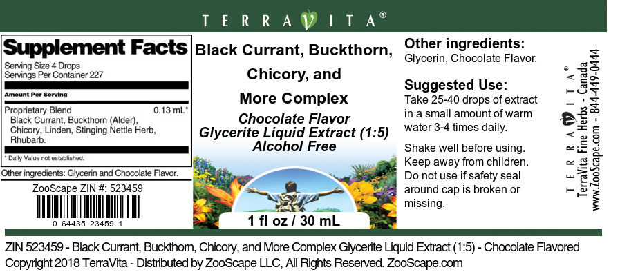 Black Currant, Buckthorn, Chicory, and More Complex Glycerite Liquid Extract (1:5) - Label