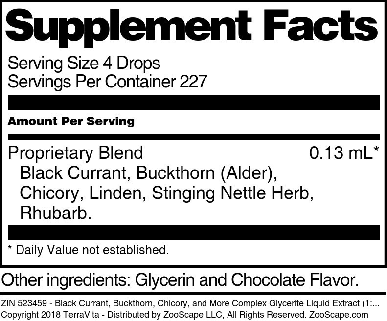 Black Currant, Buckthorn, Chicory, and More Complex Glycerite Liquid Extract (1:5) - Supplement / Nutrition Facts
