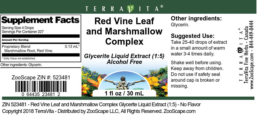 Red Vine Leaf and Marshmallow Complex Glycerite Liquid Extract (1:5) - Label