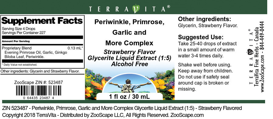 Periwinkle, Primrose, Garlic and More Complex Glycerite Liquid Extract (1:5) - Label