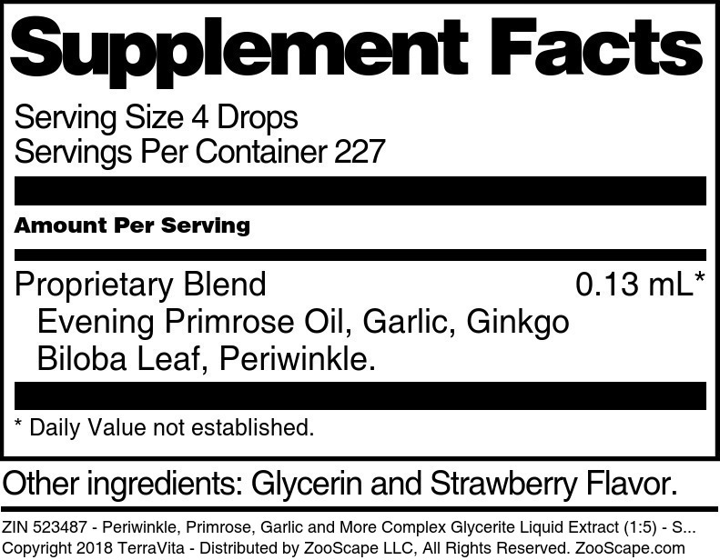 Periwinkle, Primrose, Garlic and More Complex Glycerite Liquid Extract (1:5) - Supplement / Nutrition Facts