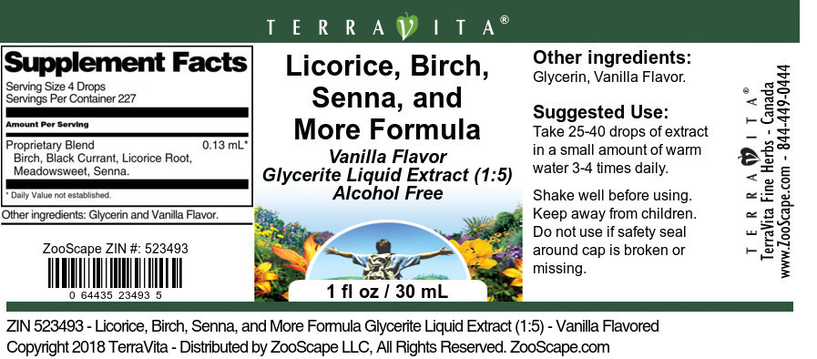 Licorice, Birch, Senna, and More Formula Glycerite Liquid Extract (1:5) - Label