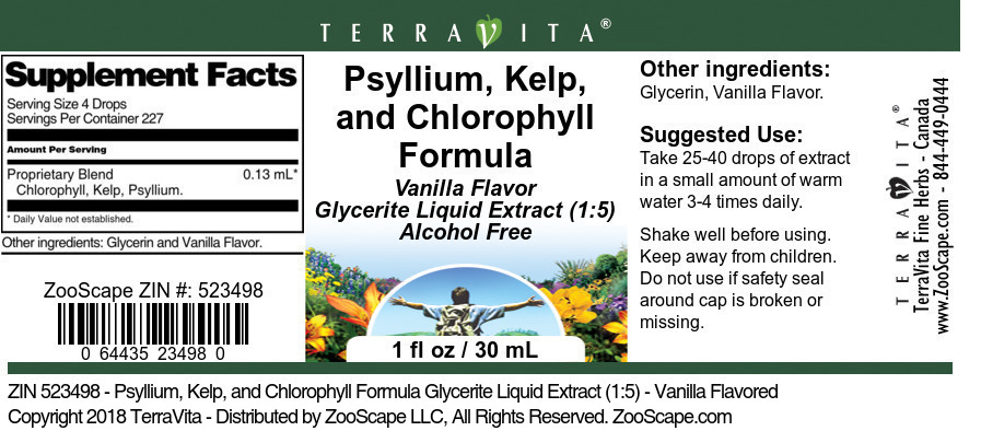 Psyllium, Kelp, and Chlorophyll Formula Glycerite Liquid Extract (1:5) - Label