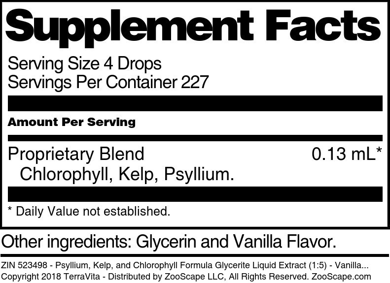 Psyllium, Kelp, and Chlorophyll Formula Glycerite Liquid Extract (1:5) - Supplement / Nutrition Facts