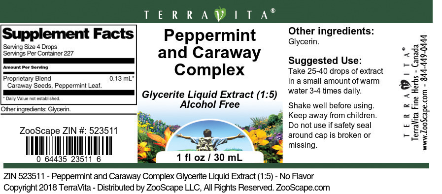 Peppermint and Caraway Complex Glycerite Liquid Extract (1:5) - Label