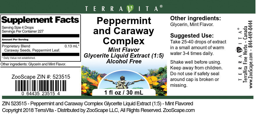 Peppermint and Caraway Complex Glycerite Liquid Extract (1:5) - Label