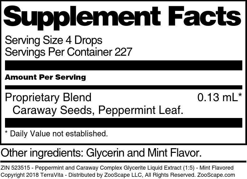 Peppermint and Caraway Complex Glycerite Liquid Extract (1:5) - Supplement / Nutrition Facts