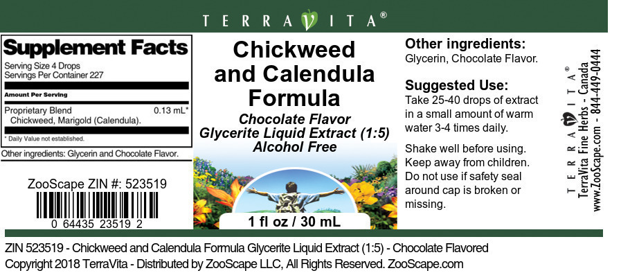 Chickweed and Calendula Formula Glycerite Liquid Extract (1:5) - Label