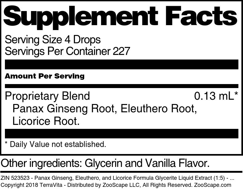 Panax Ginseng, Eleuthero, and Licorice Formula Glycerite Liquid Extract (1:5) - Supplement / Nutrition Facts