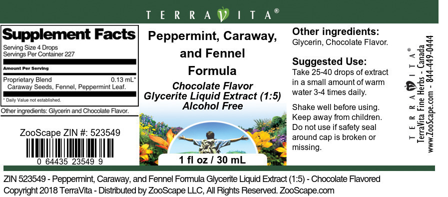 Peppermint, Caraway, and Fennel Formula Glycerite Liquid Extract (1:5) - Label