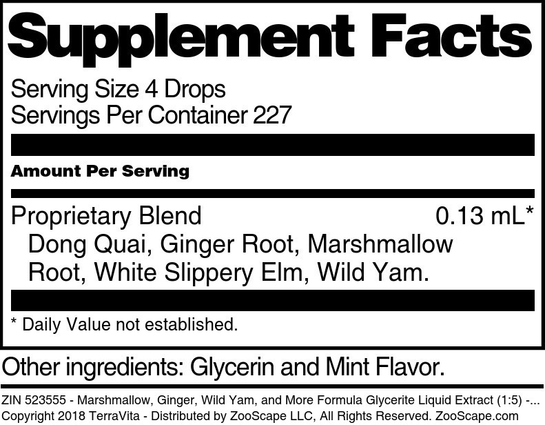 Marshmallow, Ginger, Wild Yam, and More Formula Glycerite Liquid Extract (1:5) - Supplement / Nutrition Facts