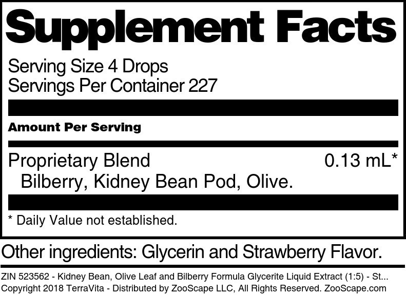 Kidney Bean, Olive Leaf and Bilberry Formula Glycerite Liquid Extract (1:5) - Supplement / Nutrition Facts