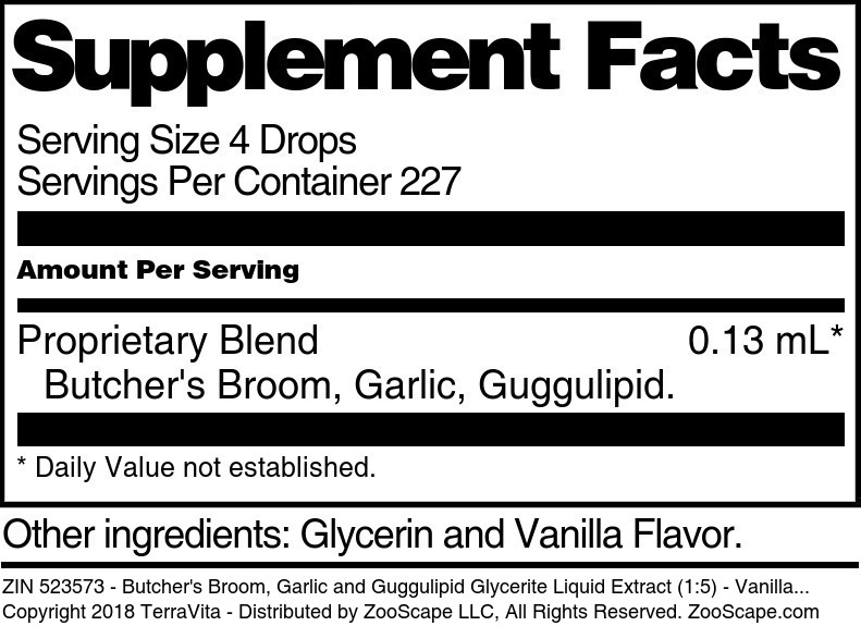 Butcher's Broom, Garlic and Guggulipid Glycerite Liquid Extract (1:5) - Supplement / Nutrition Facts