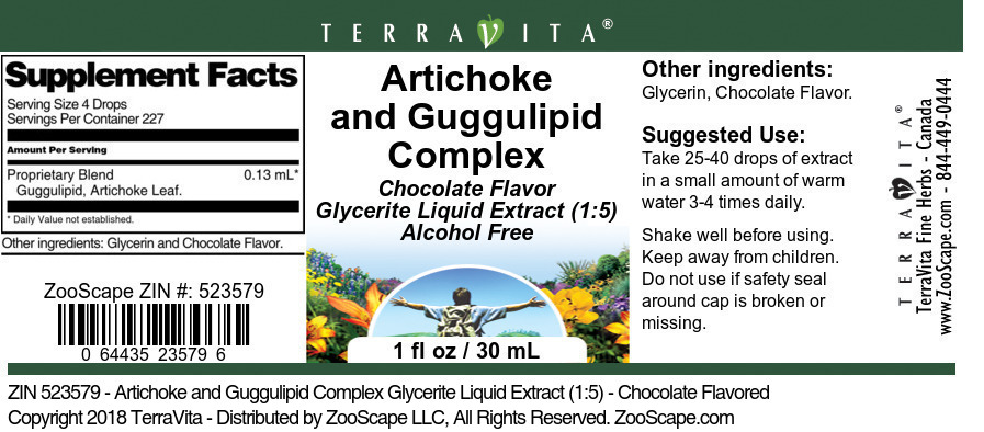 Artichoke and Guggulipid Complex Glycerite Liquid Extract (1:5) - Label