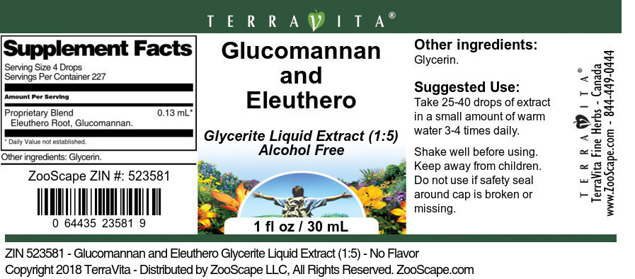 Glucomannan and Eleuthero Glycerite Liquid Extract (1:5) - Label