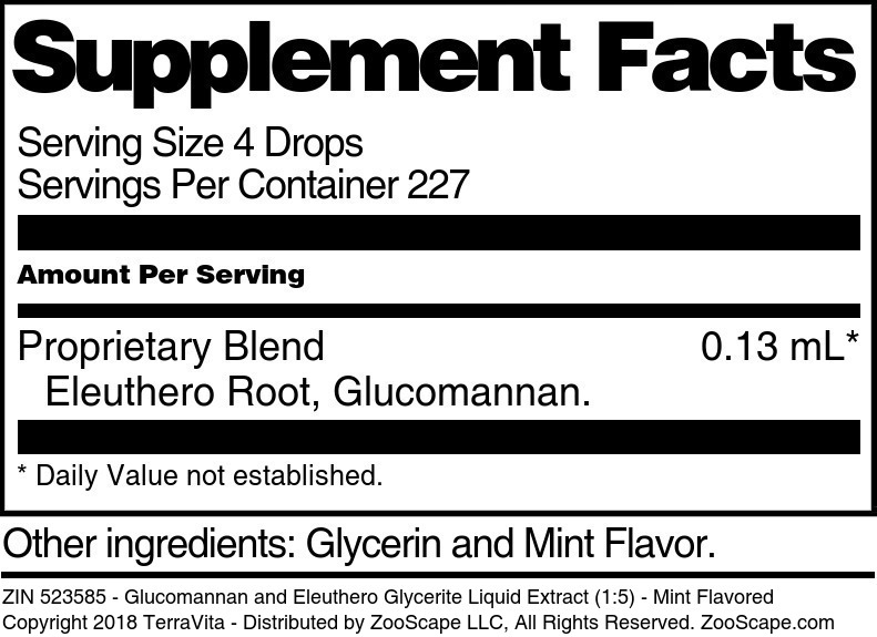 Glucomannan and Eleuthero Glycerite Liquid Extract (1:5) - Supplement / Nutrition Facts