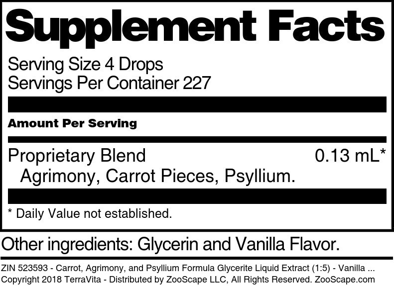 Carrot, Agrimony, and Psyllium Formula Glycerite Liquid Extract (1:5) - Supplement / Nutrition Facts