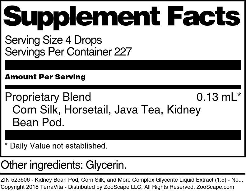 Kidney Bean Pod, Corn Silk, and More Complex Glycerite Liquid Extract (1:5) - Supplement / Nutrition Facts