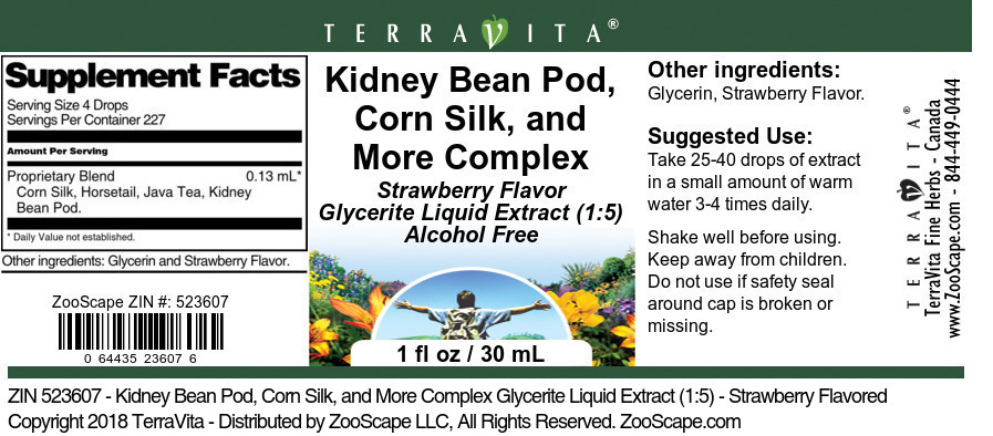 Kidney Bean Pod, Corn Silk, and More Complex Glycerite Liquid Extract (1:5) - Label