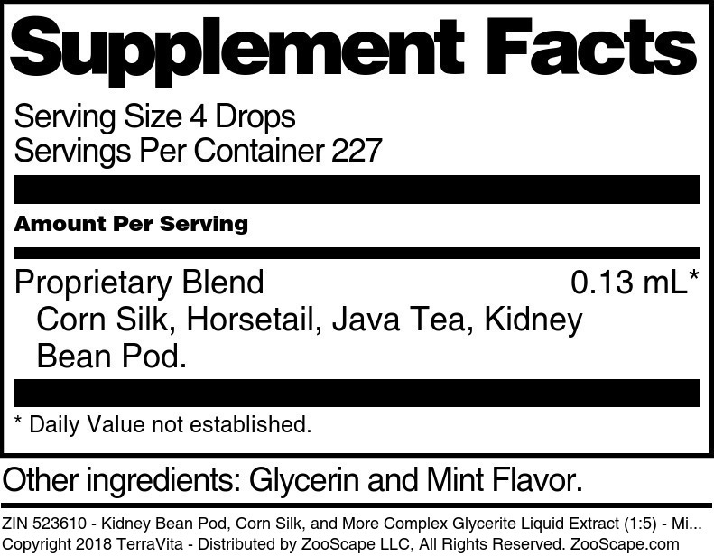 Kidney Bean Pod, Corn Silk, and More Complex Glycerite Liquid Extract (1:5) - Supplement / Nutrition Facts