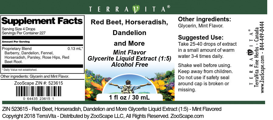 Red Beet, Horseradish, Dandelion and More Glycerite Liquid Extract (1:5) - Label