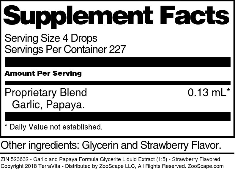 Garlic and Papaya Formula Glycerite Liquid Extract (1:5) - Supplement / Nutrition Facts