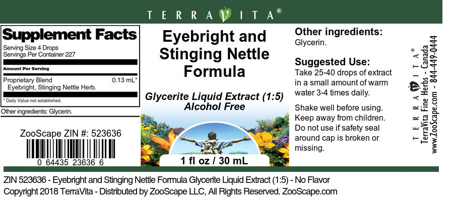 Eyebright and Stinging Nettle Formula Glycerite Liquid Extract (1:5) - Label