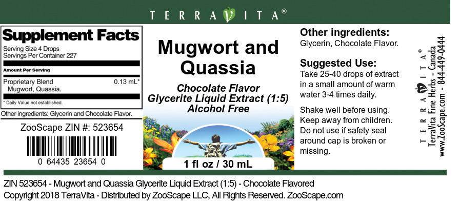 Mugwort and Quassia Glycerite Liquid Extract (1:5) - Label
