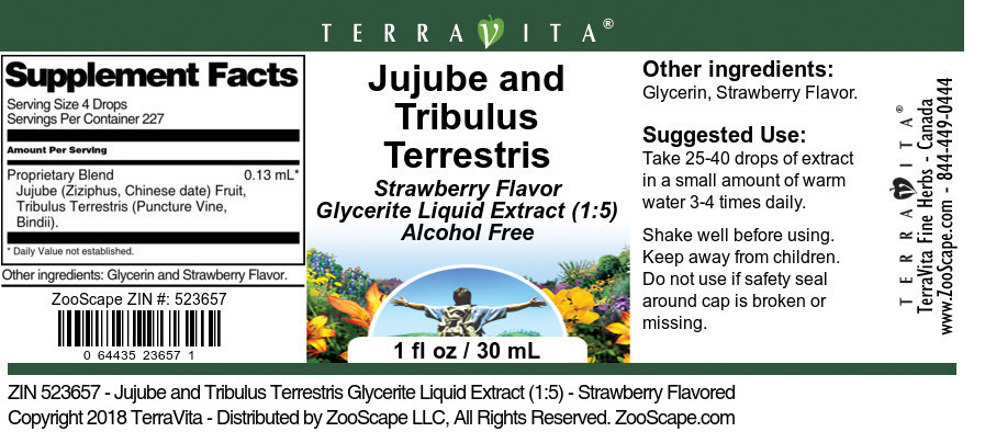 Jujube and Tribulus Terrestris Glycerite Liquid Extract (1:5) - Label