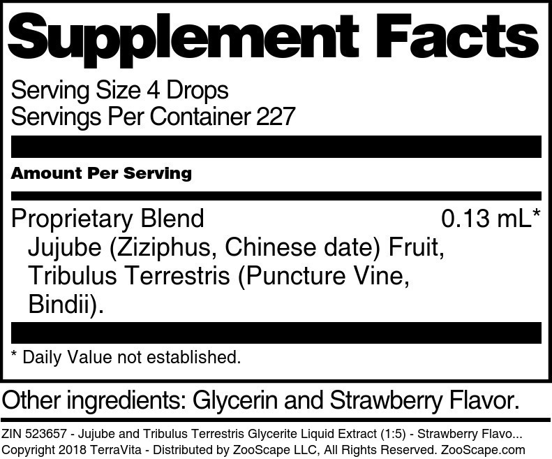 Jujube and Tribulus Terrestris Glycerite Liquid Extract (1:5) - Supplement / Nutrition Facts