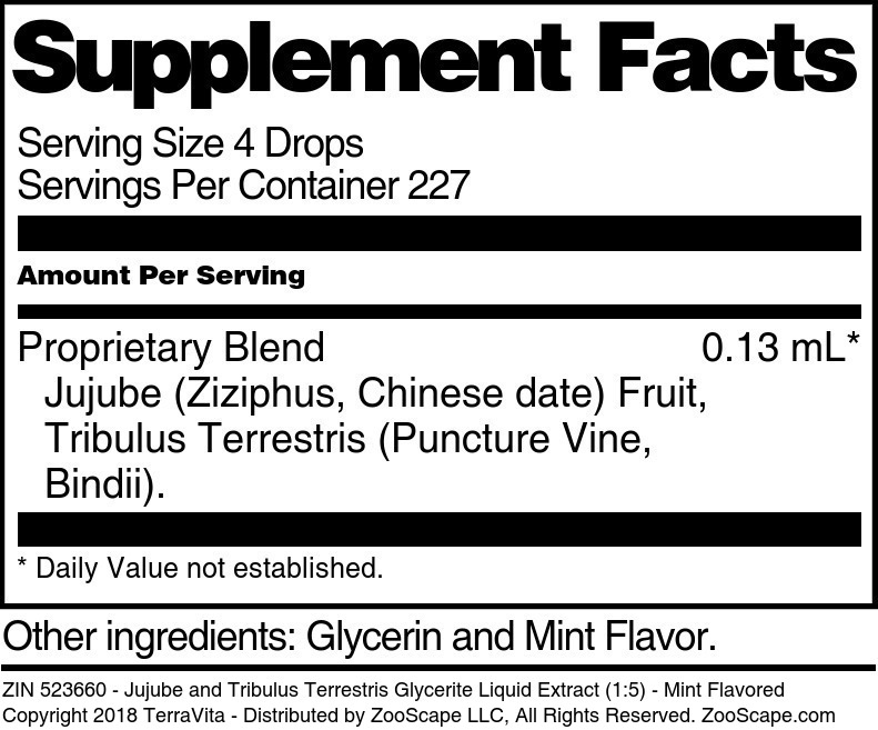 Jujube and Tribulus Terrestris Glycerite Liquid Extract (1:5) - Supplement / Nutrition Facts
