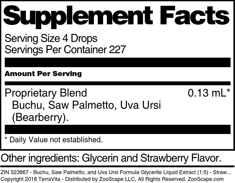 Buchu, Saw Palmetto, and Uva Ursi Formula Glycerite Liquid Extract (1:5) - Supplement / Nutrition Facts