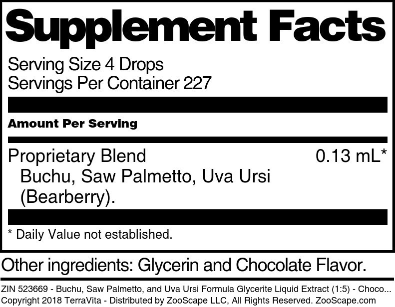 Buchu, Saw Palmetto, and Uva Ursi Formula Glycerite Liquid Extract (1:5) - Supplement / Nutrition Facts