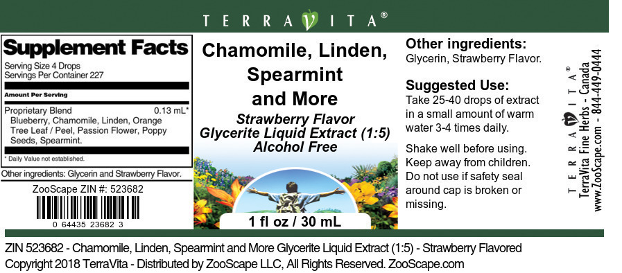 Chamomile, Linden, Spearmint and More Glycerite Liquid Extract (1:5) - Label