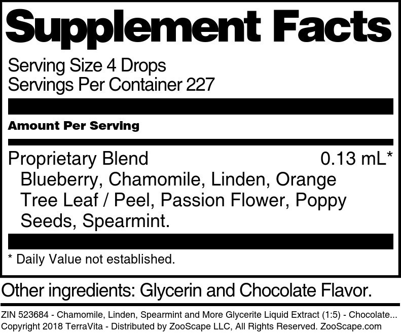 Chamomile, Linden, Spearmint and More Glycerite Liquid Extract (1:5) - Supplement / Nutrition Facts