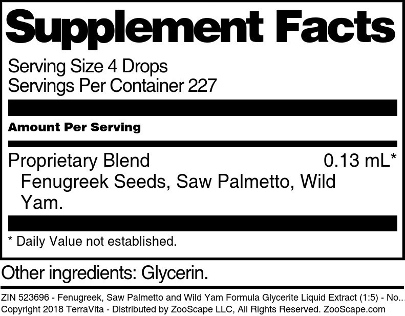 Fenugreek, Saw Palmetto and Wild Yam Formula Glycerite Liquid Extract (1:5) - Supplement / Nutrition Facts